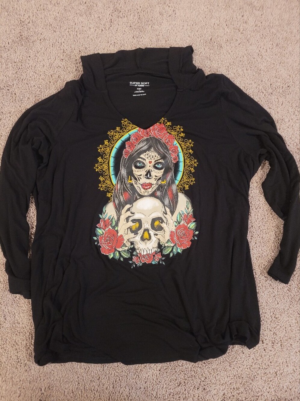 torrid Black V Neck Long Sleeve Hooded Top